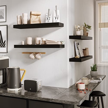 BAMEOS Floating Shelf Stylish Wall Mounted Storage Black