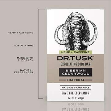 DR. TUSK Mens Soap Bar | Exfoliating Body Bar for Men | Natural Bars with Activated Charcoal, Caffeine, Hempseed and Palm | Siberian Cedarwood | USA-made | Pack of 3