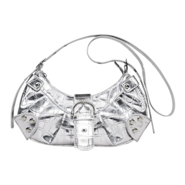 MadGrandeur Small Silver Purse for Women, Y2k Aesthetic Hobo Bag, Silver Metallic Purse, Bolso De Ho...