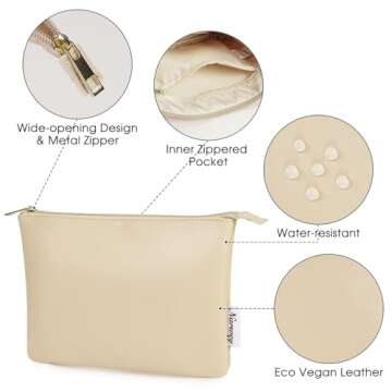 Narwey Small Makeup Bag for Purse PU Leather Travel Makeup Pouch Cosmetic Bag Zipper Pouch for Women (Brown)