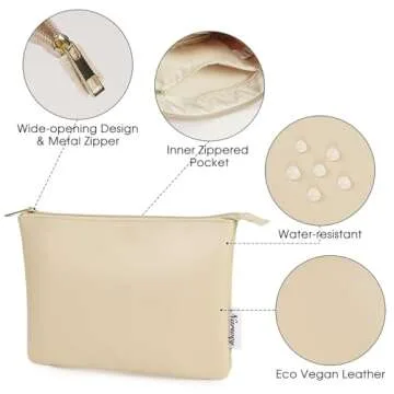 Narwey Small Makeup Bag for Purse PU Leather Travel Makeup Pouch Cosmetic Bag Zipper Pouch for Women (Brown)