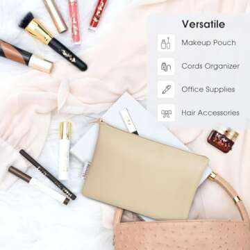 Narwey Small Makeup Bag for Purse PU Leather Travel Makeup Pouch Cosmetic Bag Zipper Pouch for Women (Brown)