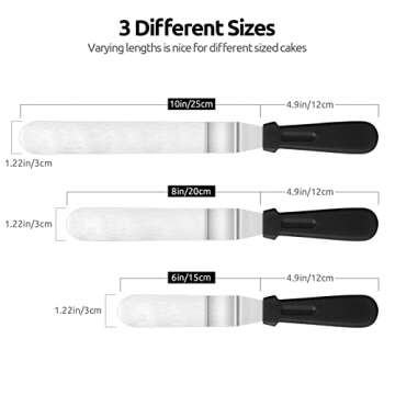Icing Spatula, U-Taste Offset Spatula Set with 6", 8", 10" Blade,Stainless Steel Angled Cake Decorating Frosting Spatula Set of 3 (Black)