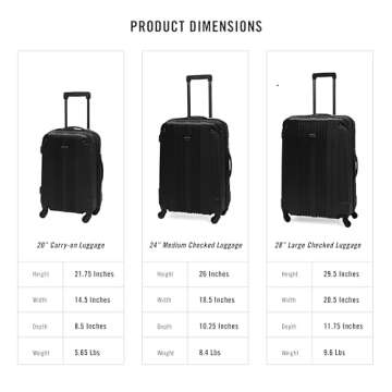 Kenneth Cole REACTION Out of Bounds Lightweight Hardshell 4-Wheel Spinner Luggage, Midnight Black, 28-Inch Checked