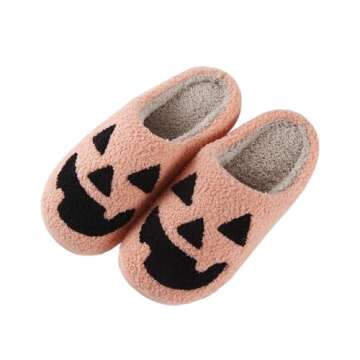 OTELUXS Halloween Slippers For Women Lantern Pumpkin Slippers Spooky Slides Memory Foam Slip On Hous...