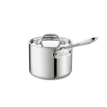 All-Clad D3 3-Ply Stainless Steel Sauce Pan with Lid 1.5 Quart, Induction Oven Broiler Safe 600F, Mu...