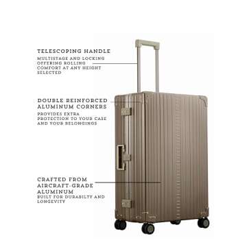 Aleon 30" Macro Traveler Aluminum Hardside Checked Luggage - Durable Spinner Suitcase with Piano Hinges, Water-Resistant, TSA Locks, Ideal for Extended Travel & Men & Women's Check-In Bag (Bronze)