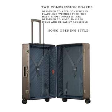 Aleon 30" Macro Traveler Aluminum Hardside Checked Luggage - Durable Spinner Suitcase with Piano Hinges, Water-Resistant, TSA Locks, Ideal for Extended Travel & Men & Women's Check-In Bag (Bronze)