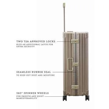 Aleon 30" Macro Traveler Aluminum Hardside Checked Luggage - Durable Spinner Suitcase with Piano Hinges, Water-Resistant, TSA Locks, Ideal for Extended Travel & Men & Women's Check-In Bag (Bronze)