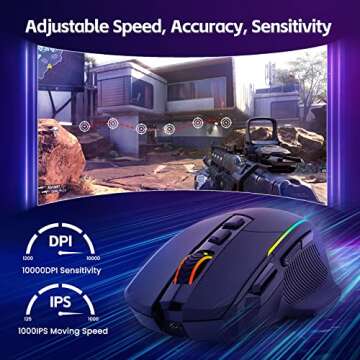 RisoPhy Wireless Gaming Mouse with RGB and 10,000 DPI