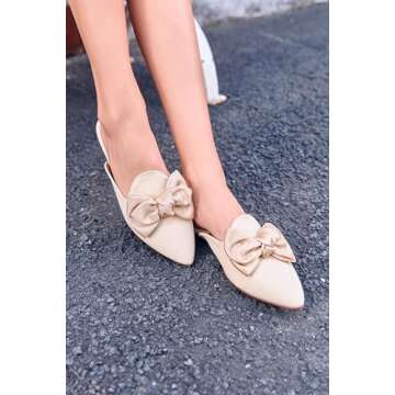 Rilista Flat Mules for Women Closed Pointed Toe Backless Mule Sandals Comfortable Slides Mules Shoes Ladies Slip-on Loafers Light Khaki