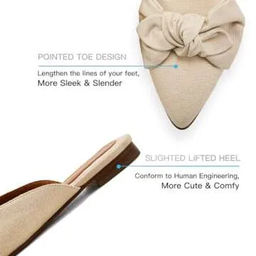 Rilista Flat Mules for Women Closed Pointed Toe Backless Mule Sandals Comfortable Slides Mules Shoes Ladies Slip-on Loafers Light Khaki