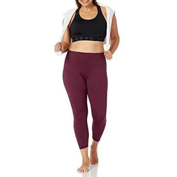 Amazon Brand - Core 10 Women's Standard High Waist Yoga Lattice 7/8 Crop Legging-24", Fig Heather, X-Small