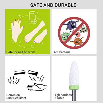 Ceramic Nail Drill Bits Set Fit for Most Drill Machine Professional Acrylic Nail Drill Bit for Manicure Pedicure Remove Acrylic Nails Gel Polish Natural Nails Cuticle, 5Pcs Different Shape