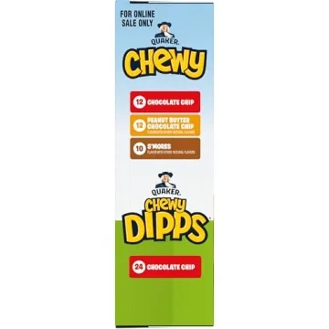 Quaker Chewy Granola Bars, Chewy & Dipps 4 Flavor Variety Pack, 58 Pack, Chocolate Chip, Peanut Butter Chocolate Chip, Smores flavors