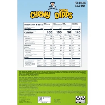 Quaker Chewy Granola Bars, Chewy & Dipps 4 Flavor Variety Pack, 58 Pack, Chocolate Chip, Peanut Butter Chocolate Chip, Smores flavors