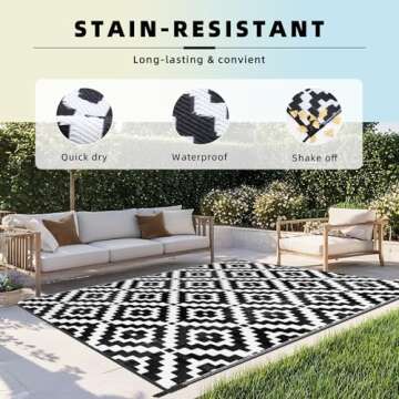 Favoyard Outdoor Rug 5x8 ft Waterproof Reversible Patio Plastic Straw Rugs for Decor Clearance Outside Large RV Camping Area Carpet Mat for Porch Deck Balcony Pool Backyard Picnic Beach Camper Door