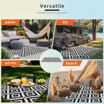 Favoyard Outdoor Rug 5x8 ft Waterproof Reversible Patio Plastic Straw Rugs for Decor Clearance Outside Large RV Camping Area Carpet Mat for Porch Deck Balcony Pool Backyard Picnic Beach Camper Door