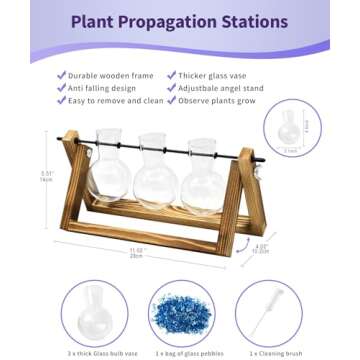 Nacome Plant Terrarium for Office Decor: Wooden Stand Tabletop Planter 3 Bulb Glass Vase Metal Swivel Holder for Hydroponics Indoor Home - Birthday Gifts for Women Mom Grandma
