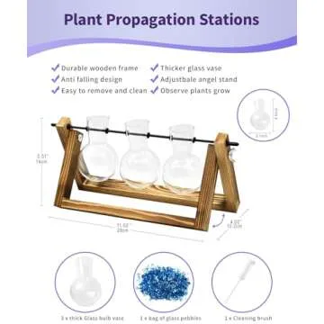 Nacome Plant Terrarium for Office Decor: Wooden Stand Tabletop Planter 3 Bulb Glass Vase Metal Swivel Holder for Hydroponics Indoor Home - Birthday Gifts for Women Mom Grandma