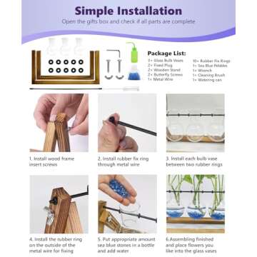 Nacome Plant Terrarium for Office Decor: Wooden Stand Tabletop Planter 3 Bulb Glass Vase Metal Swivel Holder for Hydroponics Indoor Home - Birthday Gifts for Women Mom Grandma