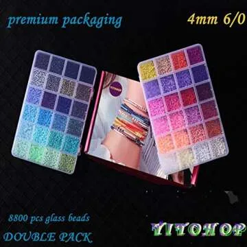 YITOHOP 8800+pcs 4mm 12/0 48 Colors Glass Seed Beads, Charms Bracelet Jewelry Making Beads Kit Gifts for Teen Girls Crafts for Girls Ages 8-12 Christmas Holiday Gifts