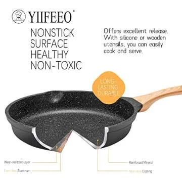 YIIFEEO Non Stick Frying Pan Set Granite Skillet Set with 100% PFOA & PTFE Free, Induction Egg Omelette Pans for Cooking Pan Set, Cookware Set Nonstick Pots and Pans Set Gift for Women