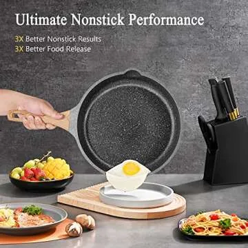 YIIFEEO Non Stick Frying Pan Set Granite Skillet Set with 100% PFOA & PTFE Free, Induction Egg Omelette Pans for Cooking Pan Set, Cookware Set Nonstick Pots and Pans Set Gift for Women