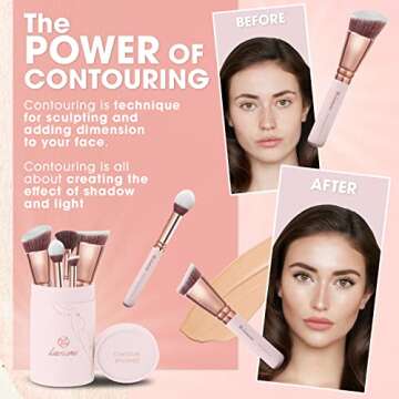 Pro Face Contour Brush Set - Synthetic Contouring Sculpting and Highlighting Kit - Cream Blush Powde...
