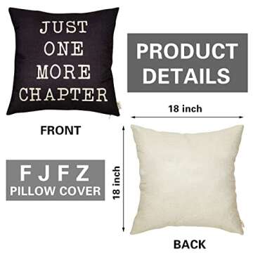 Fjfz Just One More Chapter Motivational Sign Cotton Linen Home Decorative Throw Pillow Case Cushion Cover with Words for Book Lover Worm Sofa Couch, Black, 18" x 18"