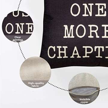 Fjfz Just One More Chapter Motivational Sign Cotton Linen Home Decorative Throw Pillow Case Cushion Cover with Words for Book Lover Worm Sofa Couch, Black, 18" x 18"