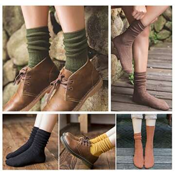 DZALS 9 Pairs Women's Crew Socks Long Knit Turn Cuff Cotton Slouchy Calf socks for Women Girls Ladies