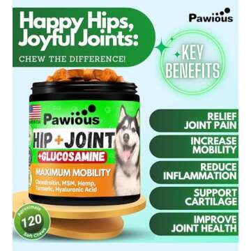 Pawious Hip and Joint Chews for Dogs - Glucosamine for Dogs - Dog Joint Pain Relief - Chondroitin, M...