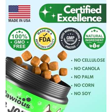 Pawious Hip and Joint Chews for Dogs - Glucosamine for Dogs - Dog Joint Pain Relief - Chondroitin, MSM, Turmeric, Hemp Oil Treats - Advanced Support Dog Joint Supplement Health - Mobility Bites