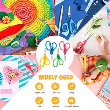 Huhuhero Kids Scissors, 5'' Small Child Scissor Blunt Tip with Cover, Safety Toddler Craft School Cutting Paper Scissors for Kid Age 4-7 8 9, Assorted Colors, 4 Pack