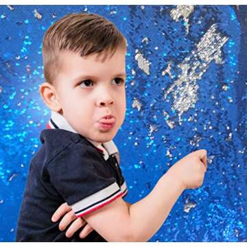 Sensory Wall Sequin Flip Fabric for Kids,0.2" Large Sequins Sensory Graffiti Fabric for Toddlers,Tactile Stimulation,Reversible Glitter Fabric (1 yd, Sapphire Blue + Silver)