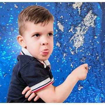Sensory Wall Sequin Flip Fabric for Kids,0.2" Large Sequins Sensory Graffiti Fabric for Toddlers,Tactile Stimulation,Reversible Glitter Fabric (1 yd, Sapphire Blue + Silver)