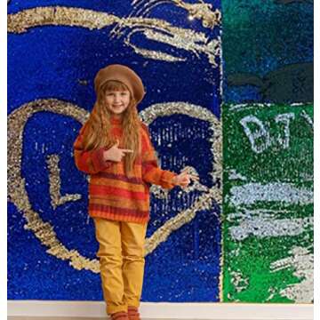 Sensory Wall Sequin Flip Fabric for Kids,0.2" Large Sequins Sensory Graffiti Fabric for Toddlers,Tactile Stimulation,Reversible Glitter Fabric (1 yd, Sapphire Blue + Silver)