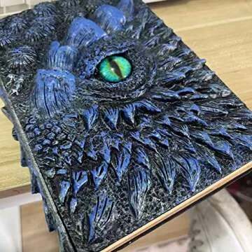 Dragon Secret Journal 3D Dragon Embossed Engraving Writing Notebook Retro Fantasy Journal Vintage Antique A5 Blank Paper Notepad Dragon Eye Keychain Gift (Blue Dragon)