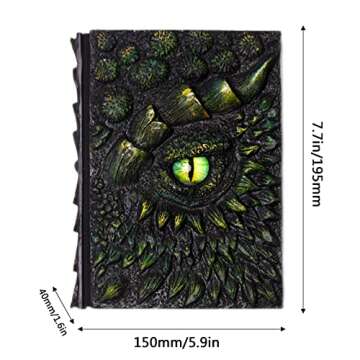 Dragon Secret Journal 3D Dragon Embossed Engraving Writing Notebook Retro Fantasy Journal Vintage Antique A5 Blank Paper Notepad Dragon Eye Keychain Gift (Blue Dragon)
