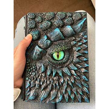 Dragon Secret Journal 3D Dragon Embossed Engraving Writing Notebook Retro Fantasy Journal Vintage Antique A5 Blank Paper Notepad Dragon Eye Keychain Gift (Blue Dragon)