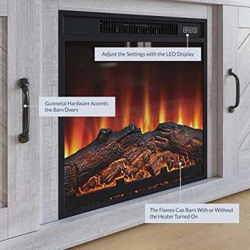 BELLEZE Modern 58" Farmhouse TV Stand with 18" Electric Fireplace Heater & Media Entertainment Center for TV up to 65", Console Table with Storage Cabinets - Hilo (Stone Grey)