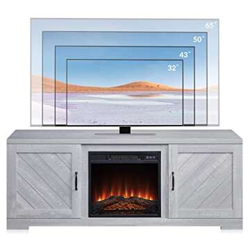 BELLEZE Modern 58" Farmhouse TV Stand with 18" Electric Fireplace Heater & Media Entertainment Center for TV up to 65", Console Table with Storage Cabinets - Hilo (Stone Grey)