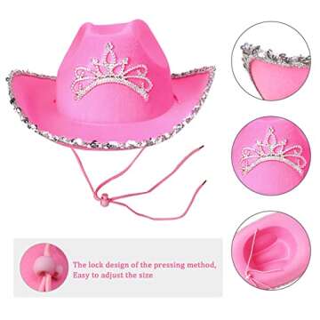 Yewong Pet Pink Cowboy Hat Costume Accessory Set Dog Cat Size Pink Cowgirl Princess Hat with Crown T...