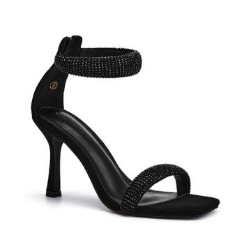 Coutgo Womens Rhinestone High Heels Sandals Ankle Strap Open Square Toe Sexy Stiletto Pumps Evening ...