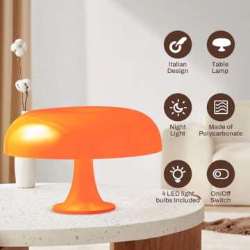 Huga Collective Mandarin Dream Table Lamp | Orange Mushroom Lamp with Vintage and Retro Vibe | Mid Century Modern Retro Mushroom Table Lamp for Ambient Lighting | Vintage Table Lamp