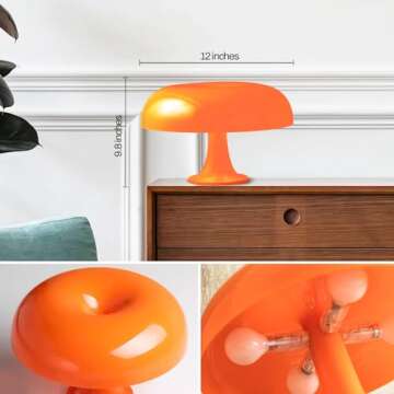 Huga Collective Mandarin Dream Table Lamp | Orange Mushroom Lamp with Vintage and Retro Vibe | Mid Century Modern Retro Mushroom Table Lamp for Ambient Lighting | Vintage Table Lamp