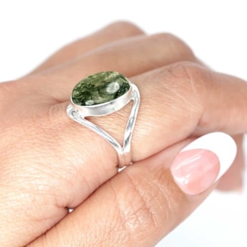 JEWELOPORIUM Green Moss Agate Silver Ring Size 10 in 925 Sterling Silver