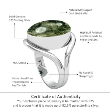 JEWELOPORIUM Green Moss Agate Silver Ring for Women