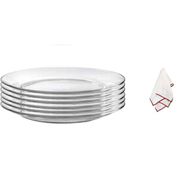 Duralex Lys Plates - Set of 6 Durable Glass Dinnerware with Cloth